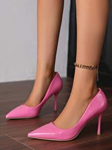 Women's High-End Glossy Pink Leather 8.5cm Thin Heel Pointed Toe Shallow Sexy Nightclub Fashion Wedding Commute Daily High Heels, Elegant