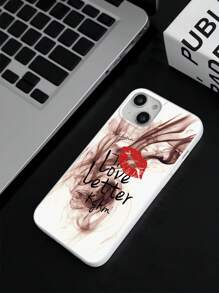 Lipmark & Smoke Pattern White Cellphone Case, "Love Letter" Romantic & Personalized Slogan Phone Case, Compatible With Iphone & Galaxy, IPhone 11/13/14/15/15 ProMax/16/16 Pro/16 Plus/16 ProMax, Galaxy Phones - Multicolor - View 6