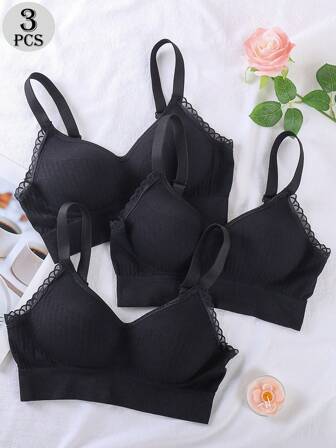 3 件装女士钢圈聚拢文胸，防下垂
