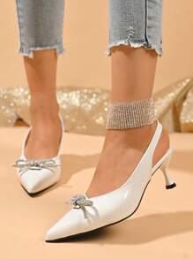 Chic Women's High - Heeled Shoes With Slingback Straps And Bow - Decorated Upper