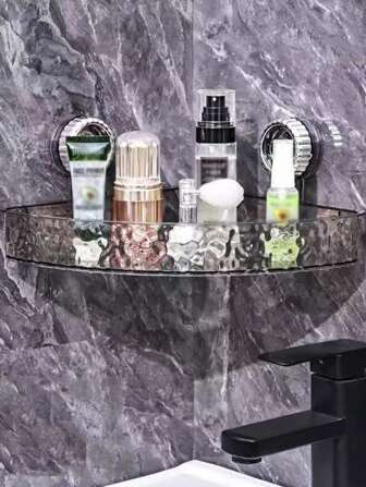 1个浴室吸盘式置物架，免钻孔壁挂式篮筐收纳架，适用于卫生间、洗手间（适用于光滑墙面）