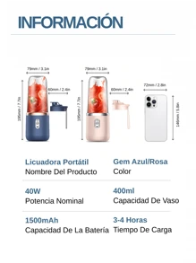 LEVIATECH 1 pieza Licuadora eléctrica inalámbrica y portátil de 400ml, mezclador de jugo de frutas mini recargable por USB con 6 cuchillas y doble vaso, licuadora multifuncional para el hogar o cocina al aire libre, apta para extraer vegetales, frutas y hacer batidos - Taza individual con tapa - Ver 7