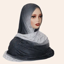 1pc Women's Elastic Soft Gradient Stripe Printed Scarf, Rectangular Headscarf With Rhinestone Decor, Fashion Versatile Shawl For Casual Everyday Wear