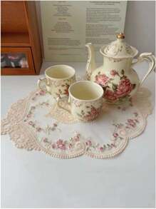 1pc, Exquisite Round Lace Tablecloth-Unique Hollow Design With Crochet Flower Pattern, Thermal Insulation, Woven Materials, Multifunctional Table Mats, Coasters, Placemats-Retro Style, Bedside Table Decoration, Dust Cover, Room Decoration Lace Tablecloth, Mother's Day Gift.