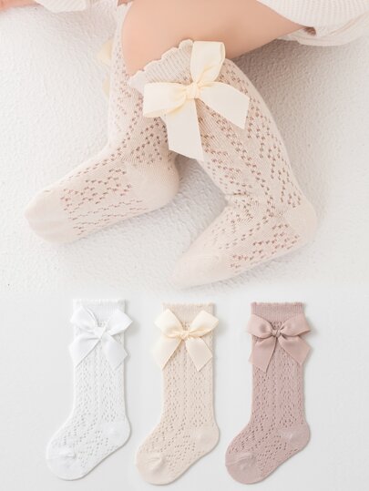 3 pares de medias hasta el tobillo con malla y lazo para niños, estilo de princesa dulce, transpirables y anti-mosquitos