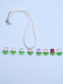 1Piece Delicate Flower Pendant Pearl Necklace - Flowers - View 5