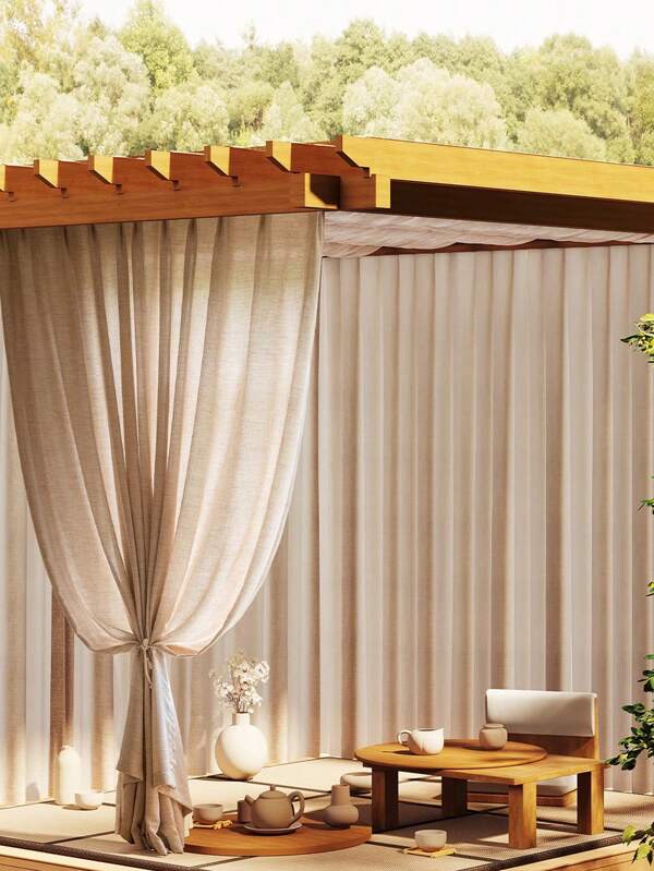 1pc Japanese-Style Linen Sheer Curtain, Outdoor Semi-Blackout Gazebo Divider, Door Curtain Allowing Light Penetration But Not Visibility, Lightweight Voile