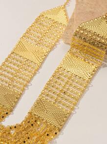 Herseygold 1pc Kurdish Bride Multilayer Long Necklace, Arabic Fashion Women Necklace, Wedding Party Women Costume Jewelry - Gold - View 5