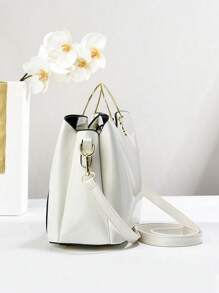 Crocodile Pattern Women's Handbag, Elegant Glossy Women's Bucket Bag Shoulder Bag, Large Capacity Crossbody Bag, Fashionable & Chic Mother Bag, Commuter Bag For Women, Mother's Day Gift, Best Mother's Day Gift Idea, Mom Gift, Mom Essentials, Mom's Outdoor Bag - White - View 3