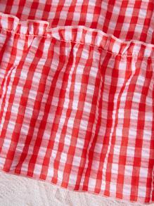1pc Girl Teen Casual Plaid Dress, Summer - Red and White - View 5
