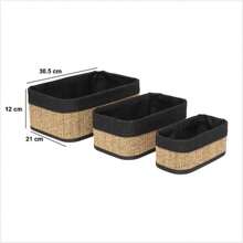 STARLEY-Set Of 3 Bamboo And Black Woven Baskets - Coffee Brown - View 3