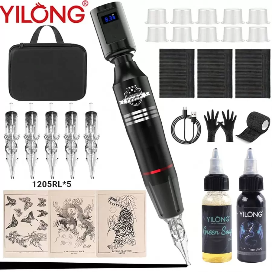YILONG Wireless Tattoo Machine Kit, Tattoo Pen Kit With Digital LED Display,Suitable For Beginners And Veterans Tattoo Needle Cartridge Tattoo Ink Professional Tattoo Kit