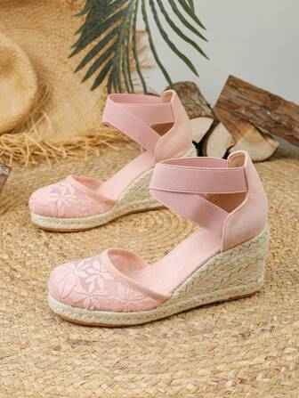 Women's Fashion Woven, Mesh And Rope Woven Breathable Thick Sole Elegant Ladies Sandals, Casual Vacation Outfit, With Anti-Slip Wedge Sole