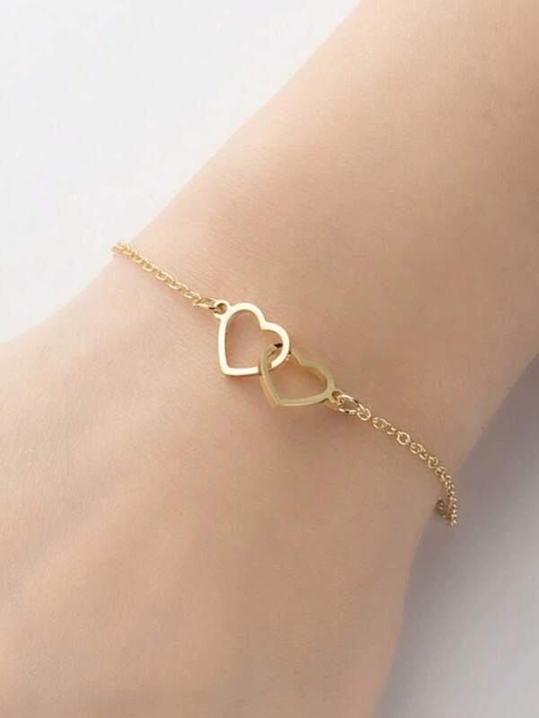 1 pièce Bracelet en acier inoxydable à cœurs entrelacés pour femmes