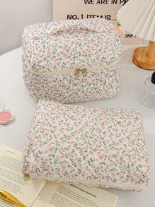 1 Peça Estojo de Maquiagem Floral para Moças, Mulheres de Sucesso, Blogueiras de Beleza e Moda, Conjunto de Bolsas Cosméticas de Grande Capacidade, Bolsa de Armazenamento de Maquiagem, Bolsa de Toucador para Artistas de Maquiagem, Itens Essenciais de Viagem, Bolsa de Armazenamento de Maquiagem Fofa Adequada para Guardar Toalhas Faciais, Demaquilante, Limpador Facial, Cuidados com a Pele, Bolsa Multiuso com Alça Portátil e Zíper para Guardar Pequenos Itens