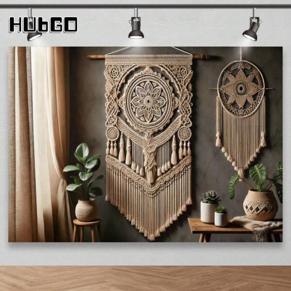 HUBGO Bohemian Lace Wall Hanging Tapestry - Complex Floral And Geometric Patterns, Natural Textured Beige Fabric, Perfect For Photography Backgrounds, Art Exhibitions, And Home Decoration, Home Decoration Embellishments | Textured Wall Art | Exquisite Craftsmanship, Tapestry Wall Hanging