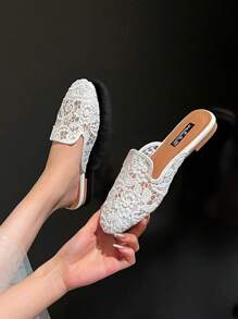 Mengshangli Women's Hollow Breathable Mesh Slide Sandals, Slip-On Flat Mule Shoes