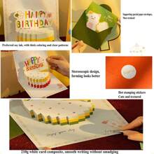 1 Piece, 3D Birthday Cake Greeting Card With Envelope - Birthday Wishes, Suitable For Various Occasions - Wishing Card Suitable For Family And Friends, Simple Style, Congratulations And Celebration Card - Multicolor - View 3