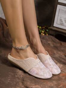 Women Flat Sandals, Fashion Non-Slip Slip-On Summer Slippers, Suitable For Dress, Closed Toe Fisherman Hollow Net Sandals, Casual New Chinese Style Shiny Mules Sandals - Purple - View 4