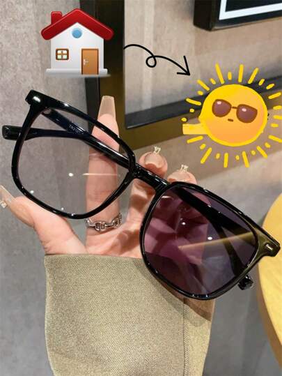 1副男女通用大框镶钻防蓝光户外变色眼镜