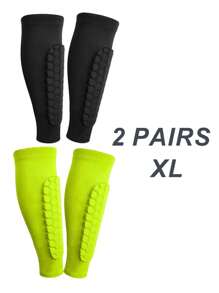 2 Pairs Soccer Shin Guards/Shin Pads For Adults & Teens - Honeycomb Padding Compression Sleeves For Baseball, Boxing, Kickboxing & Mountain Biking - Lightweight Breathable Sports Protection Gear