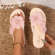 Women's Casual Lightweight Flip Flops - Simple Design - Baby Pink - View 3