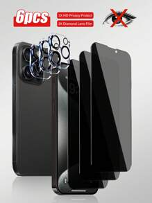 6er Set: 3 Stück Anti-Spähschutz gehärtetes Glas Displayschutz + 3 Stück 3D Kamera Linsenschutz, 1:1 Hochauflösende Klarheit, kratzfest, langanhaltend, geeignet für Apple iPhone X/XR/11/12/13/14/15/16/16Pro/16Plus/16Pro Max/16e Komplette Serie