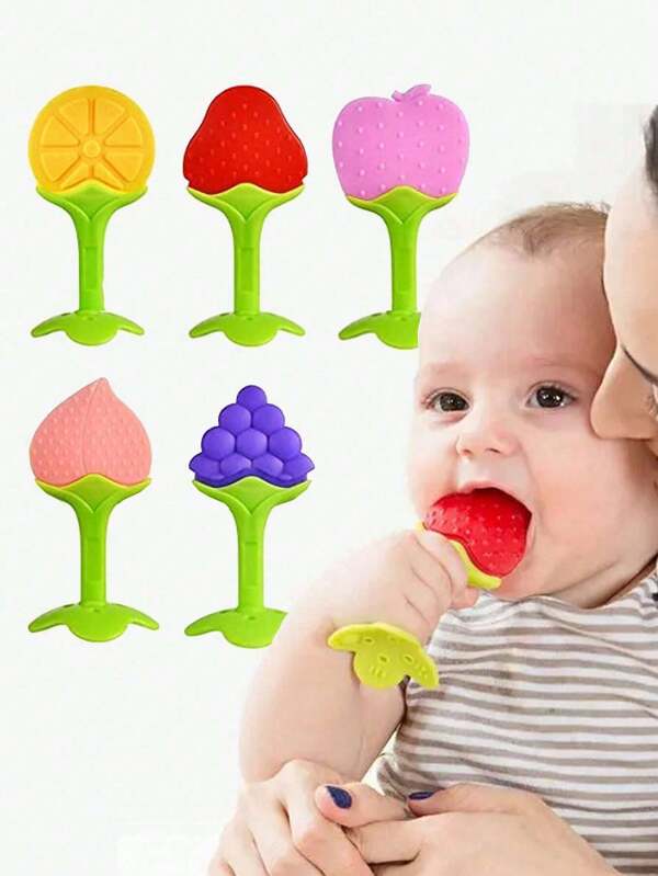 1/2/3/5 piezas Juguetes de dentición para bebés, palitos de dentición de silicona con formas de frutas, seguros para congelar y alivian las encías de los bebés, set de regalo para bebés e infantes (Algunos artículos pueden ser al azar), Juguetes para bebés, Juguetes para niños pequeños, Juguetes para infantes (Estilo al azar)