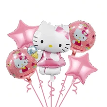 Sanrio 5pcs Sanrio Hello Kitty Party Supplies, 18 Inches Round Aluminium Balloons For Hello Kitty Birthday Party Decorations,Hello Kitty Theme Party Decorations,Hello Kitty Balloons,Hello Kitty Aluminium Balloons