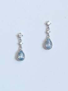 一对优雅简约的海蓝色水晶耳环，银色和金色吊坠，时尚首饰配饰，适合派对、聚会、订婚、婚礼和日常佩戴。 - 銀色 - 查看 3