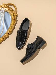 Children's Shiny Black Slip-On Pointed Toe Dress Shoes - Black - View 4