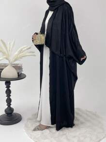 2 piezas Cárdigan informal de mujer de manga tipo murciélago, ropa de estar en casa con pañuelo para la cabeza, vestido árabe tradicional tipo abaya