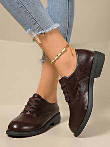 Women's Lace-Up Oxford Shoes, Vintage Leather Flats - Brown - View 6