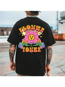 Camiseta Masculina Algodão  Adulto Plus Size Infantil Flower power Academia Barra Streetwear - Preto - Visão 1