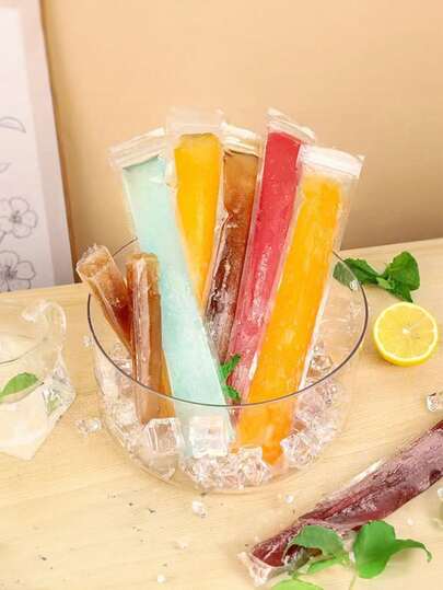 25pcs/Set Rectangular Ice Cream Popsicle Storage Bags, Suitable For Vegetable Juice, Fruit Puree, Ice Cream, Fruit Ice, Low Temperature Resistant, Resealable, Food Packaging Bags