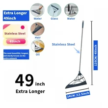 48 Inch Extra Long Magic Broom - Rubber Silicone Sweeper With Stainless Steel Handle, Multi-Surface Floor Cleaning Tool For Home, Wood, Tile & Bathroom Floors, Effortless Lazy Broom - 銀色 - 查看 4