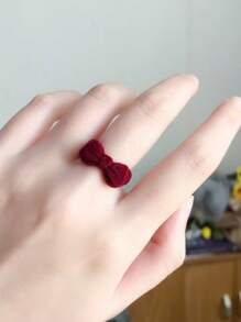 1pc Vintage Cute Plush Bow Open Finger Ring, Versatile Dainty Cocktail Ring, Sweet Gift For Christmas, Daily Wear Luxury Accessory