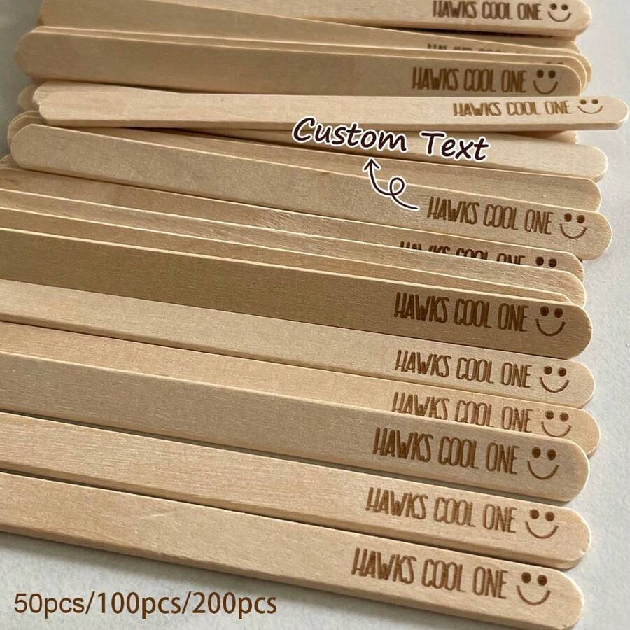 50/100/200pcs Custom Popsicle Stick Ice Cream Sticks Customized Birthday Party Decoration Logo Promotions Birthday Baby Name Cool One Laser Engraved - Multicolor - View 1