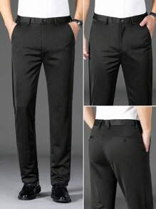 Simple Fashionable Business Men Straight Trouser With Pockets - Black - View 1
