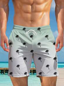 Plus Size Men's Hawaiian Print Casual Quick-Dry Drawstring Waist Beach Shorts - Perfect For Summer Outing