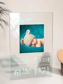 LICVIC 1pc Custom Acrylic Baby Announcement, Customized Baby Name/Text Memorial Plaque, Personalized Birth Announcement Sign, Acrylic Photo Plaque, Personalized Acrylic With Photos And Text, 12x16cm, Back To School