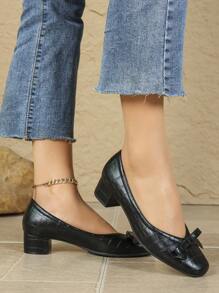 Square Toe Comfortable Thick-Heeled Soft-Sole Work Shoes - Black - View 7
