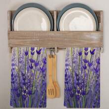 A Set Of 2pcs Dishwashing Towels, Designed With Purple Tulip Patterns, Machine Washable Polyester, Super Absorbent, Heat-Resistant, Suitable For Kitchen And Living Room Decoration, Especially For Hotel Restaurant Decoration And Cleaning