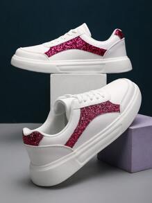 New Casual Simplistic Comfortable Leather Low-Top Lace-Up Flat Sneakers, Suitable For Female Teenagers, Anti-Slip Shock-Absorbing Sports Shoes For Middle & High School Students, Outdoor Activities & Daily Wear