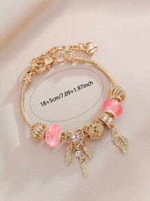 1pc Dreamcatcher Beaded Bracelet, Chic Resin & Hollow Heart Alloy Design Versatile Chain Bracelet Gift For Women