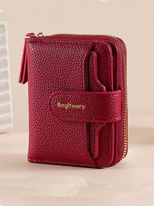 New Litchi Texture Solid Color Mini Women Wallet Korean Style Snap Closure Coin Purse Multi-Functional Fashion High-End Wallet For Women Wallet Mini Wallet Purse Wallet Small Wallet - Burgundy - View 4