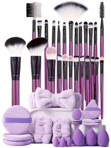 43pcs Makeup Brush & Sponge Set, Includes 25pcs Makeup Brushes: Powder Brush, Blush Brush, Concealer Brush, Contour Brush, Nose Brush, Eye Shadow Brush, Eyebrow Brush, Detail Brush. Made Of Ultra-Soft Synthetic Fibers, Suitable For Daily Facial Makeup. Set Includes: Makeup Brush Set, Makeup Brush Kit, Complete Makeup Brush Set, Makeup Set, Makeup Brush Set, Makeup Gift Set. - Multicolor - View 15