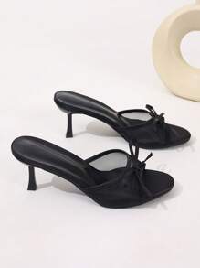 Damen schwarze offene Zehen Mesh Sommer Neue Mode Stiletto High Heel Sandalen, minimalistische vielseitige formelle Sandaletten mit eleganter Schleife, Damen Highheels Sommerschuhe