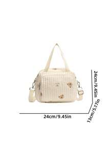 1 Stück weiches, gepolstertes Stickerei-Bären-Umhängetasche, Flasche/Windel Aufbewahrung, leichte Lässig Outdoor Reisetasche - Weiss - Übersicht 6