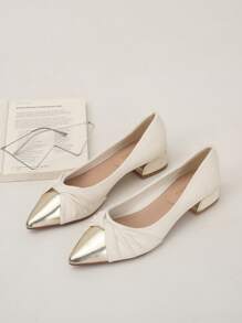 2025 Frühling Neue Mode Büro High Heels für Damen, lässige einfarbige beige/apricotfarbene Farbblock Gold Spitze Zehen Plateau Absatz elegante minimalistische hochwertige Pumps mit niedrigem Absatz, geeignet für Partykleid 80152-3